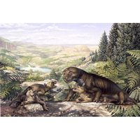 Thrinaxodon and pups scene  (c) John Sibbick