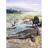 Sarchosuchus with Ouranosaurus (c) John Sibbick