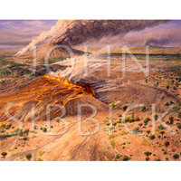 Tertiary landscape, volcanoes, lava fields (c) John Sibbick